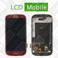 Дисплей для Samsung Galaxy S3 I9300 с сенсорным экраном, красный с рамкой, модуль ( дисплей + тачскрин )